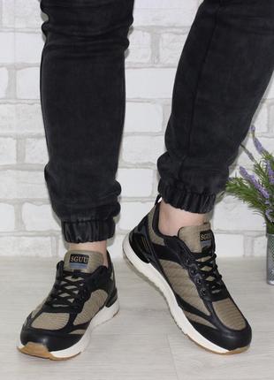 Мужские черно-коричневые кроссовки с текстильными вставками9 фото