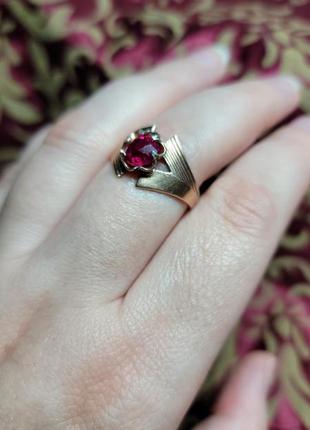 Серебряное кольцо с рубином в позолоте винтаж2 фото