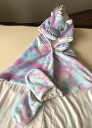 Плед накидка єдиноріг з капюшоном і рукавичками