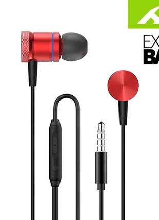 Вакуумні навушники з мікрофоном і регулятором гучності qw33x червоний