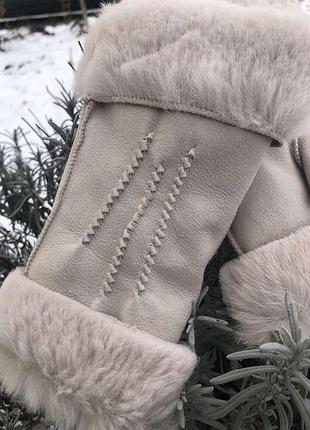 Мітенки з натуральним хутром кролика. колір беж. розмір 7 (17",18",19"). 7.5(18",19",20"). 8(20",22")2 фото