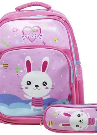 Дитячий шкільний рюкзак з пеналом, дитячий рюкзак з зайчиком, дитячий рюкзак