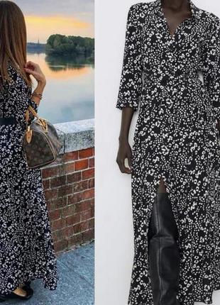 Изумительное, длинное, платье, халат, zara, на пуговицах, с карманами, натуральное,...