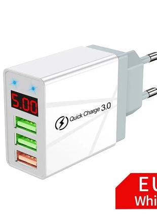Сетевое зарядное устройство для быстрой зарядки usb 3 port led display bg6532 белый