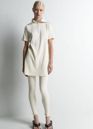 Белое короткое платье-поло/туника/удлиненная футболка в рубчик 8 размера2 фото