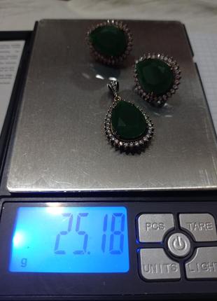 Індійські срібні сережки з зеленим агатом9 фото