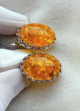 Серебро большие серьги янтарные цвет камней
