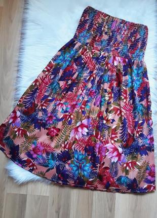 2 вещи по цене 1. яркое цветочное летнее платье без бретелей, платье в цветы ocean club2 фото
