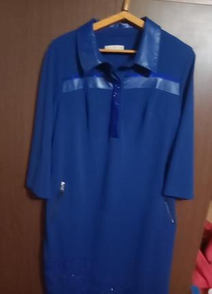 Платье синего цвета для праздника или в офис размер 50-52производство турция 10