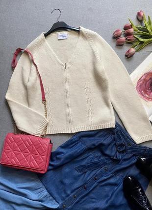 Вязаный кардиган papaya на молнии, молочного, белого, цвета, шерсть, базовый