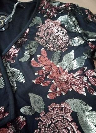 Ексклюзивний жакет піджак кардиган накидка з розкішними квітами паєтками5 фото