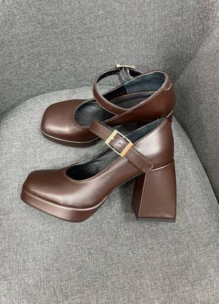 Туфли из натуральной итальянской кожи и замши женские на каблуке платформе7 фото