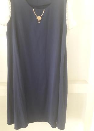 Темно-синее платье большого размера миди1 фото