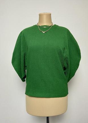 Блуза zara жатка пишний рукав стиль 80х смарагдова яскраво зелена