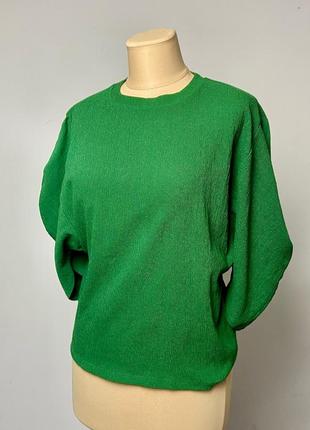 Блуза zara жатка пишний рукав стиль 80х смарагдова яскраво зелена4 фото
