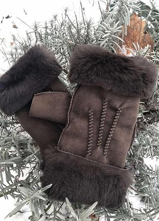 Митенки с натуральным мехом кролика. цвет taupe. размер 7 (17",18",19"). 7.5(18",19",20"). 8(20",22")2 фото