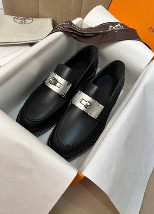 Туфли лоферы женские кожаные черные брендовые в стиле hermes люкс7 фото