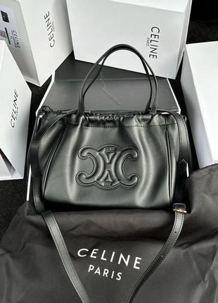 Сумка celine small cabas drawstring cuir triomphe in smooth calfskin tan black