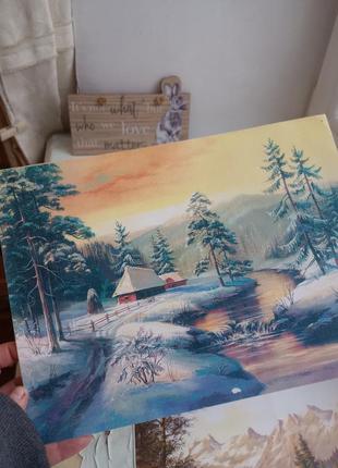 Картина пейзаж природа карпат лес горы речка репродукция