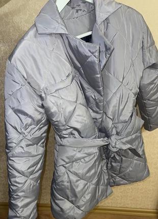 Пуховик серебряный на завязках куртка зима/демисезон5 фото