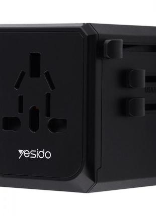 Адаптер + сзу travel adapter yesido mc-10 type-c (uk/eu/us/aus) black