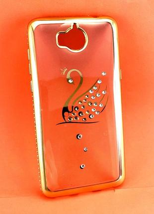 Чехол для huawei y5 2017 накладка fasion case бампер противоударный с камнями золотой