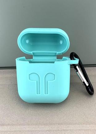 Чохол для airpods silicone case з карабіном бірюзовий силіконовий матовий