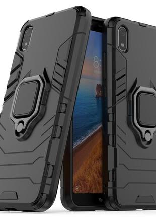 Чохол ring case для xiaomi redmi 7a броньований бампер з кільцем чорний1 фото