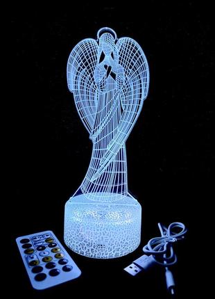 3d лампа ангел-хранитель, подарок для деток, светильник или ночник, 7 цветов, 4 режима, пульт