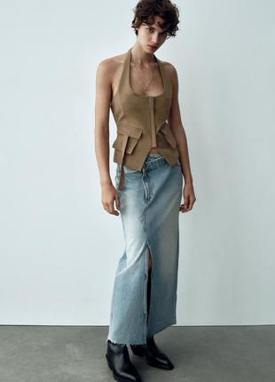 Длинная асимметричная джинсовая юбка zara