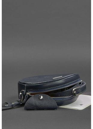 Круглая кожаная женская сумочка tablet темно-синяя5 фото