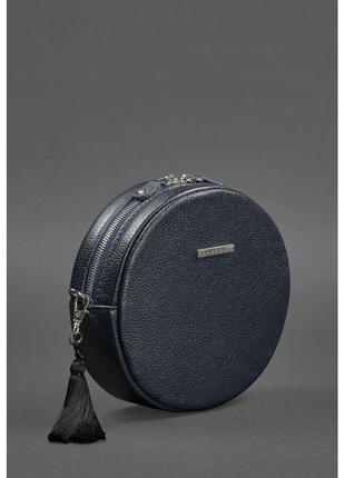 Круглая кожаная женская сумочка tablet темно-синяя3 фото