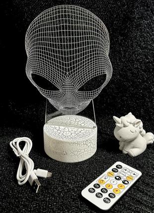 3d лампа інопланетянин, подарунок для любителів фантастики, світильник чи нічник, 7 кольорів, 4 режими, пульт8 фото
