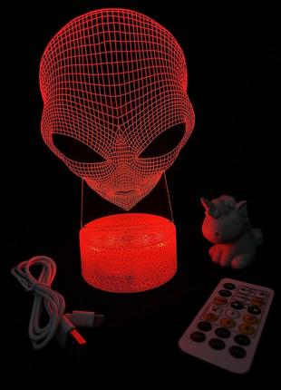 3d лампа инопланетянин, подарок для любителей фантастики, светильник или ночник, 7 цветов, 4 режима, пульт6 фото
