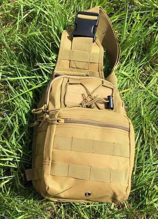 Качественная тактическая сумка, укрепленная мужская сумка рюкзак тактическая слинг. цвет: койот