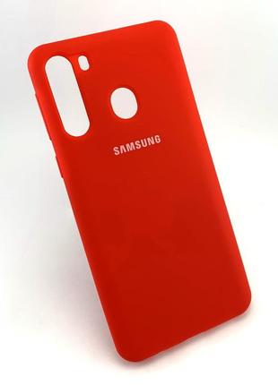 Оригинальный чехол накладка для samsung a21, a215 противоударный силиконовый silicone cover красный