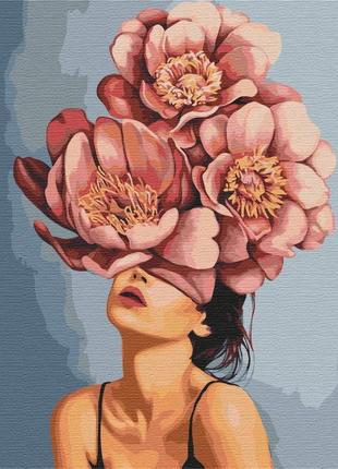 Картины по номерам "девушка в цветущих пионах © mykhailyshyna daria" раскраски по цифрам. 40*50 см.украина