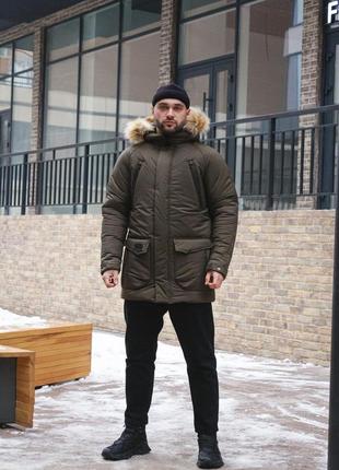 Чоловіча зимова парка хакі hotwint з хутром до -20*с подовжена куртка (b)2 фото