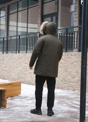 Чоловіча зимова парка хакі hotwint з хутром до -20*с подовжена куртка (b)3 фото
