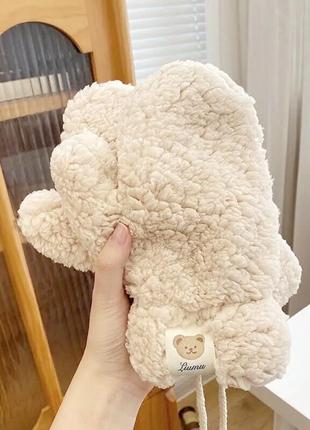 Рукавиці хутряні тедді зі шнурком (teddy, ведмідь, ведмедик, каракуль) бежевий, унісекс wuke one size