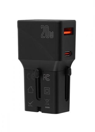 Адаптер travel adapter yesido mc17 type-c 20w (uk/eu/us/aus) black