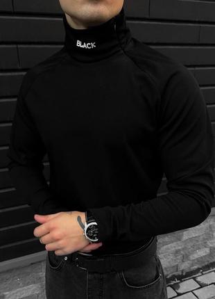 Мужской зимний гольф в рубчик черный с надписью на шее свитер с горлом на флисе (b)2 фото