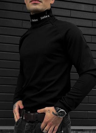 Мужской зимний гольф в рубчик черный с надписью на шее свитер с горлом на флисе (b)4 фото