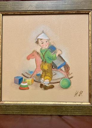 Картины / триптих «девочка с гусем»девочка в саду» мальчик с игрушками»2 фото