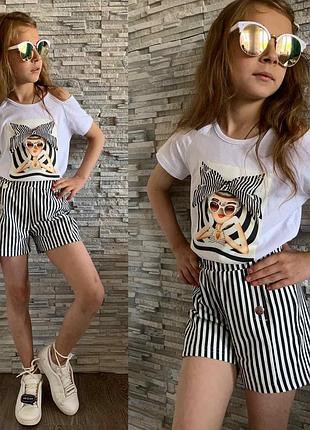 Стильный детский нарядный костюм набор на девочку/детская футболка/ детские шорты/ детский праздничный набор футболка и шорты для девочки