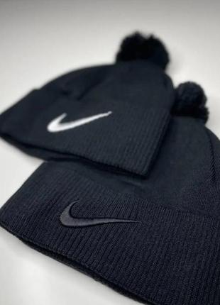 Брендовая шапка стильная мужская nike с балабоном и логотипом,зимние шапки для подростков найк, вязаная шапка6 фото