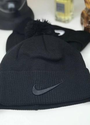 Брендовая шапка стильная мужская nike с балабоном и логотипом,зимние шапки для подростков найк, вязаная шапка