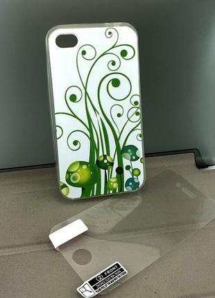 Чехол на iphone 4, 4s накладка бампер pictures противоударный силиконовый с принтом + защитная пленка