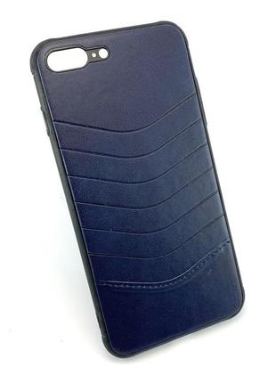Чехол для iphone 7 plus, 8 plus накладка бампер противоударный под кожу синий