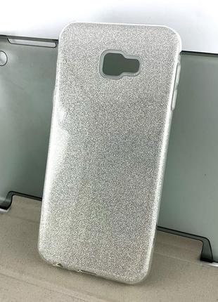 Чехол для samsung j4 plus 2018, j415 накладка бампер glitter силикон-пластик серебристый